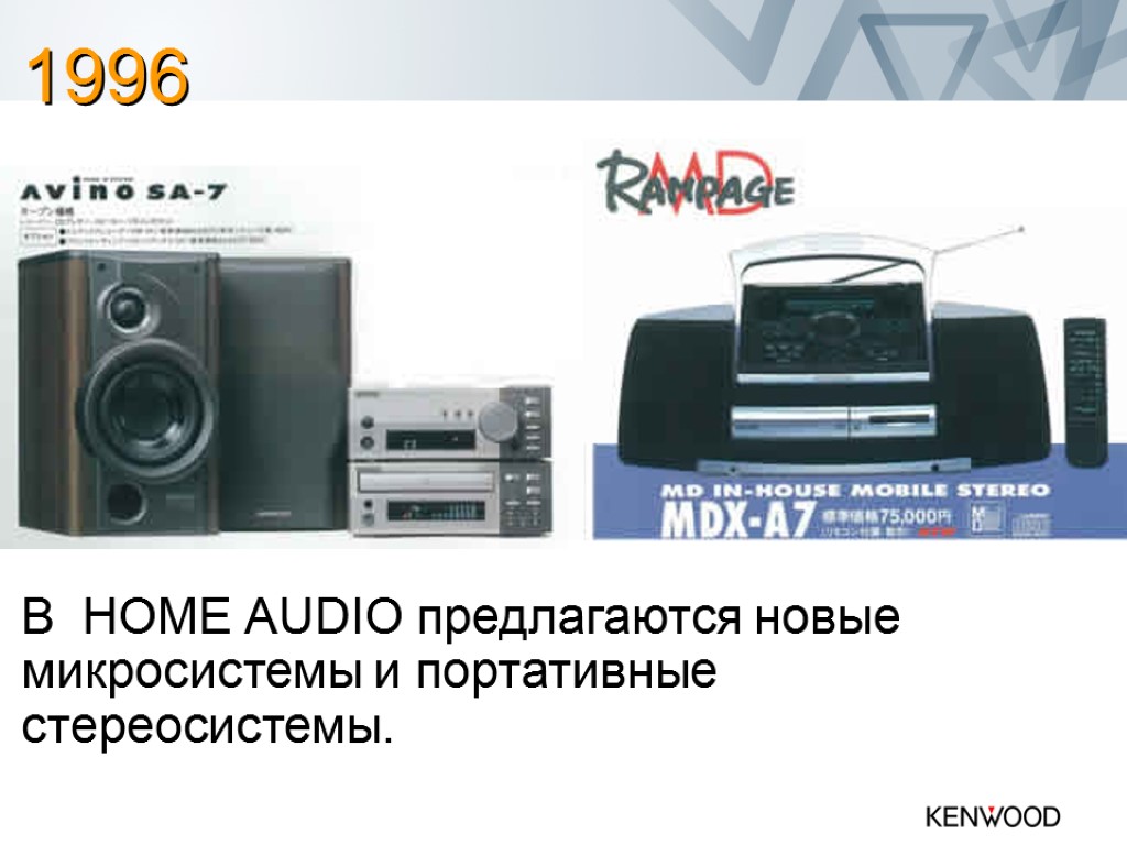 В HOME AUDIO предлагаются новые микросистемы и портативные стереосистемы. 1996